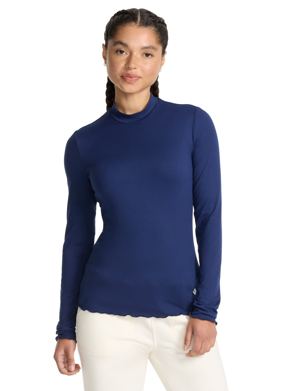 Women's Pocketless Mock Neck Underscrub Tee - 708 - Navy