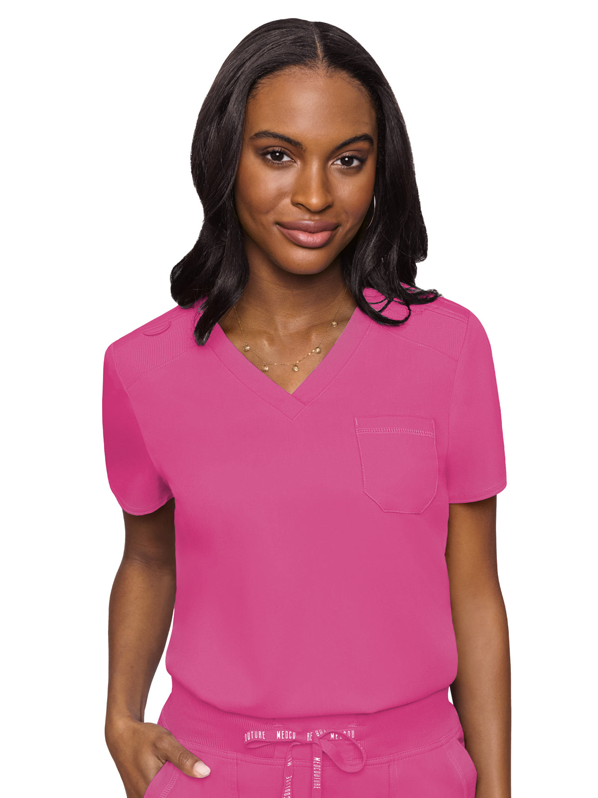 Women's 1-Pocket V-Neck Top - 7448 - Raspberry Tart