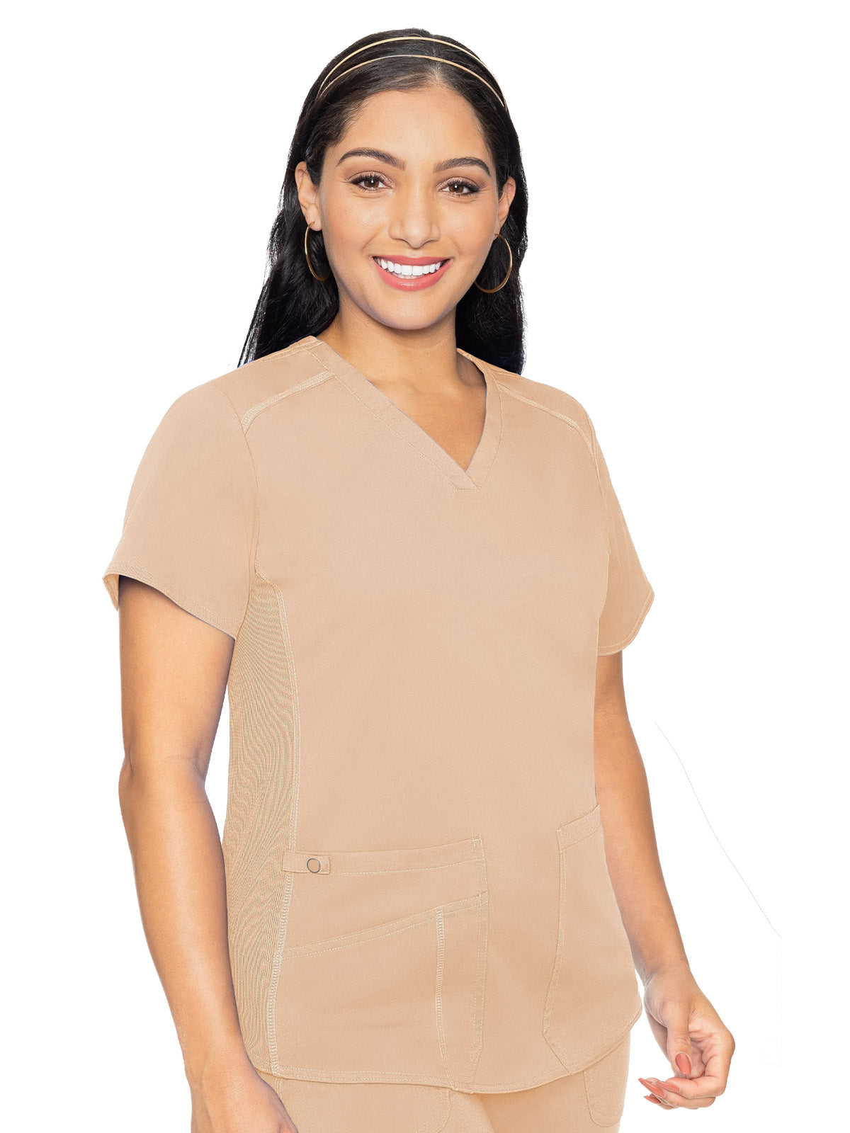 Women's 4-Pocket V-Neck Shirttail Top - 7459 - Apricot Sorbet