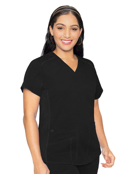 Women's 4-Pocket V-Neck Shirttail Top - 7459 - Black