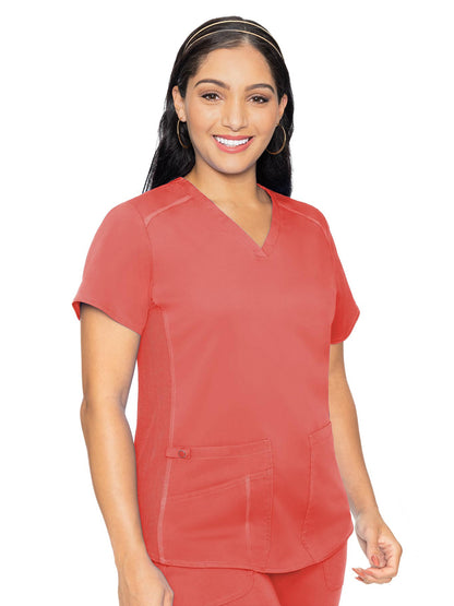 Women's 4-Pocket V-Neck Shirttail Top - 7459 - Coral