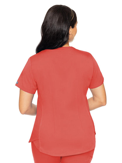 Women's 4-Pocket V-Neck Shirttail Top - 7459 - Coral