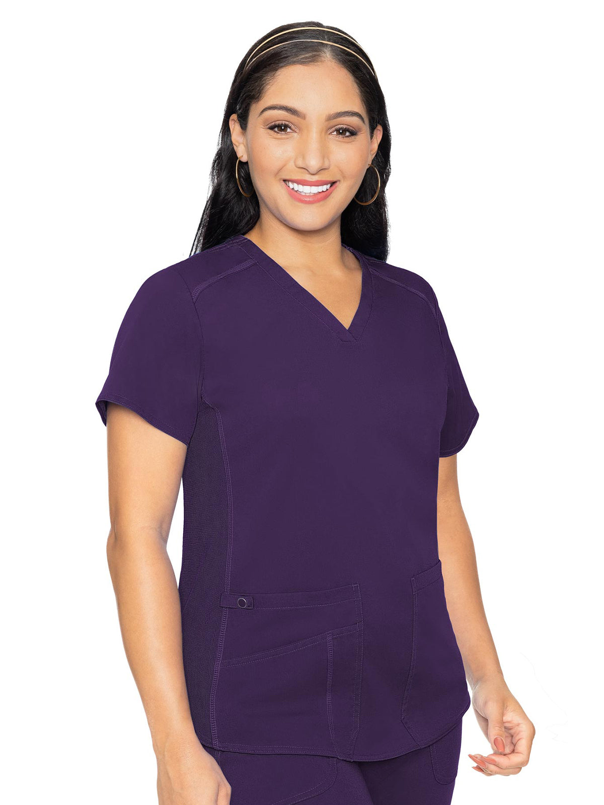 Women's 4-Pocket V-Neck Shirttail Top - 7459 - Eggplant