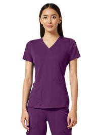 Women's 4-Pocket V-Neck Shirttail Top - 7459 - Eggplant