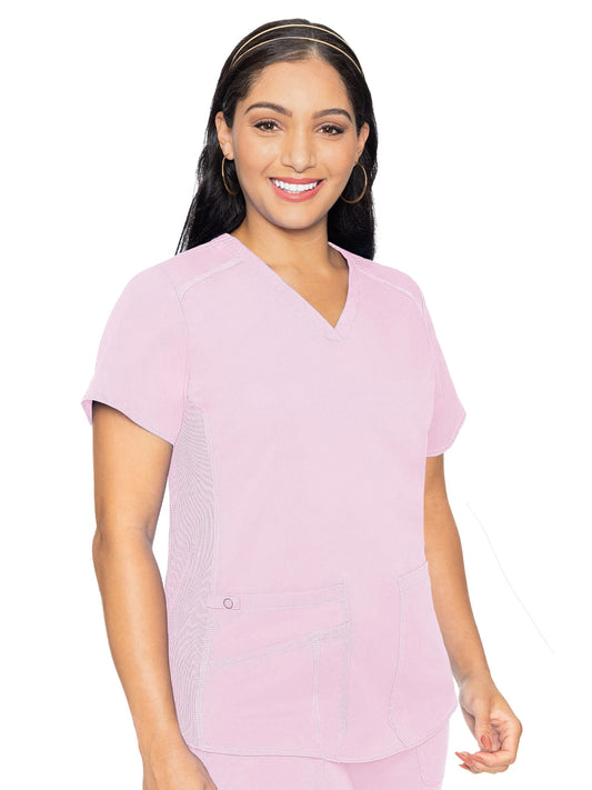 Women's 4-Pocket V-Neck Shirttail Top - 7459 - Ice Pink