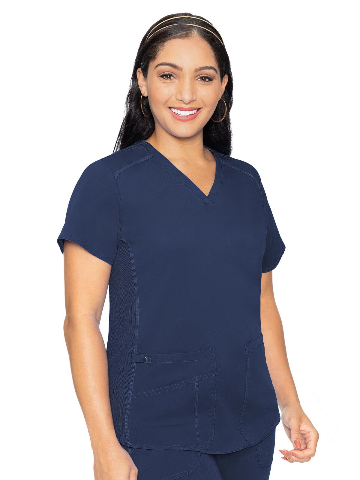 Women's 4-Pocket V-Neck Shirttail Top - 7459 - Navy