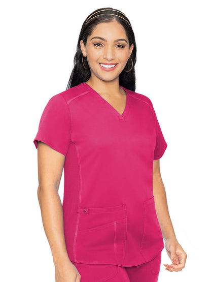 Women's 4-Pocket V-Neck Shirttail Top - 7459 - Pink Punch