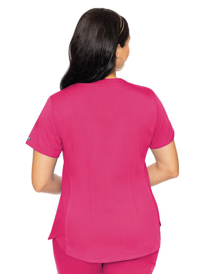 Women's 4-Pocket V-Neck Shirttail Top - 7459 - Pink Punch