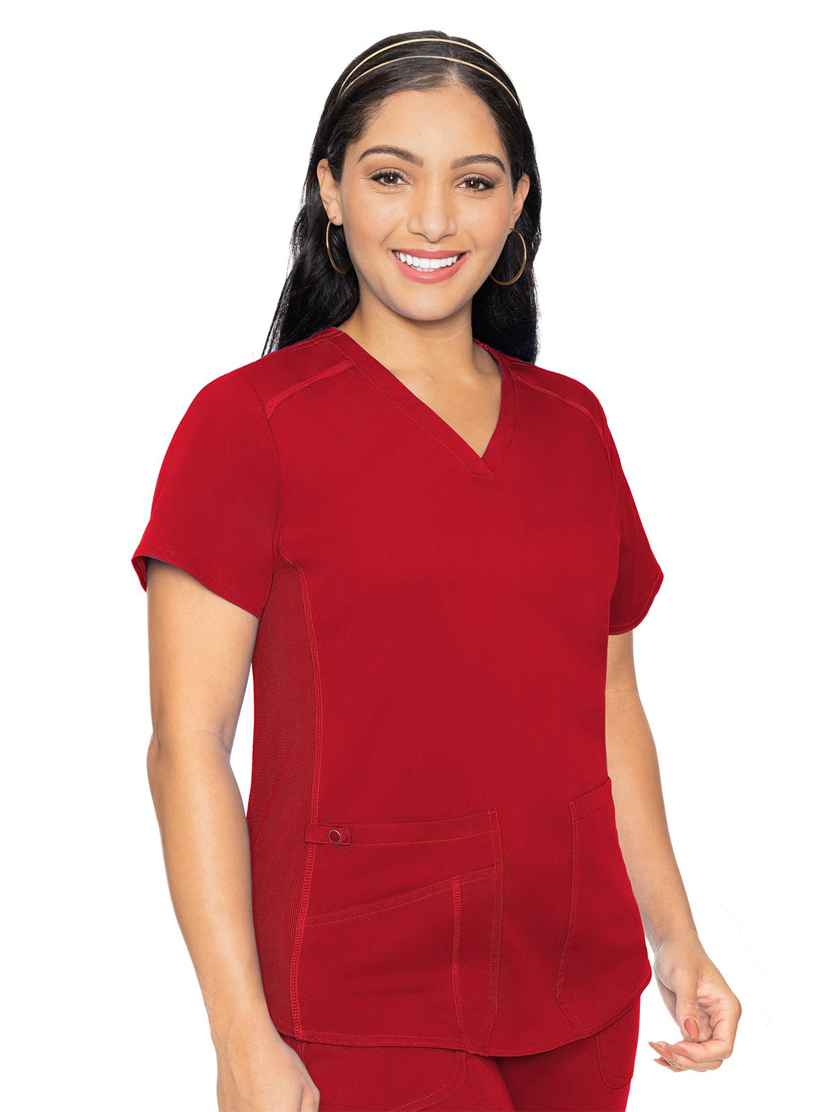 Women's 4-Pocket V-Neck Shirttail Top - 7459 - Red