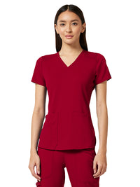 Women's 4-Pocket V-Neck Shirttail Top - 7459 - Red