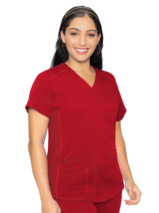 Women's 4-Pocket V-Neck Shirttail Top - 7459 - Red