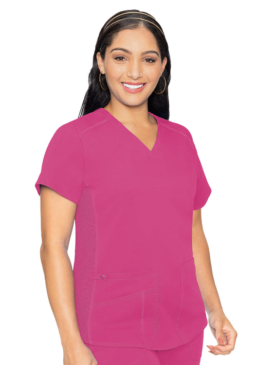 Women's 4-Pocket V-Neck Shirttail Top - 7459 - Raspberry Tart