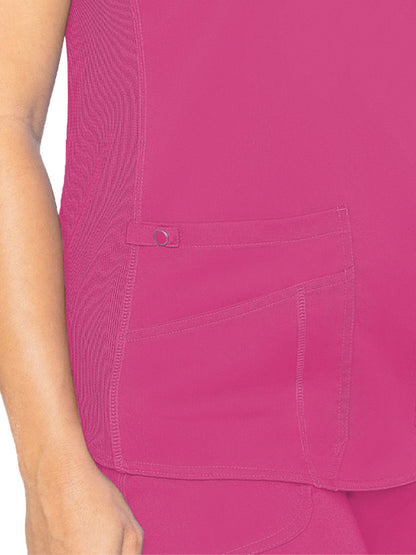 Women's 4-Pocket V-Neck Shirttail Top - 7459 - Raspberry Tart