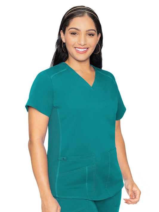 Women's 4-Pocket V-Neck Shirttail Top - 7459 - Teal