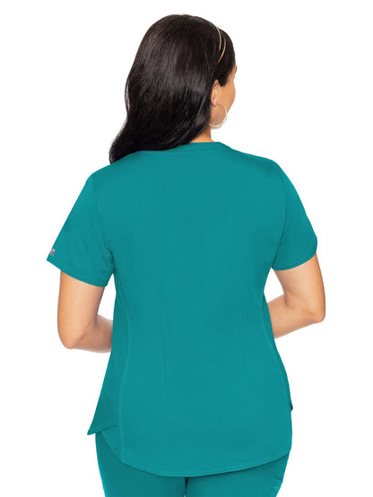 Women's 4-Pocket V-Neck Shirttail Top - 7459 - Teal