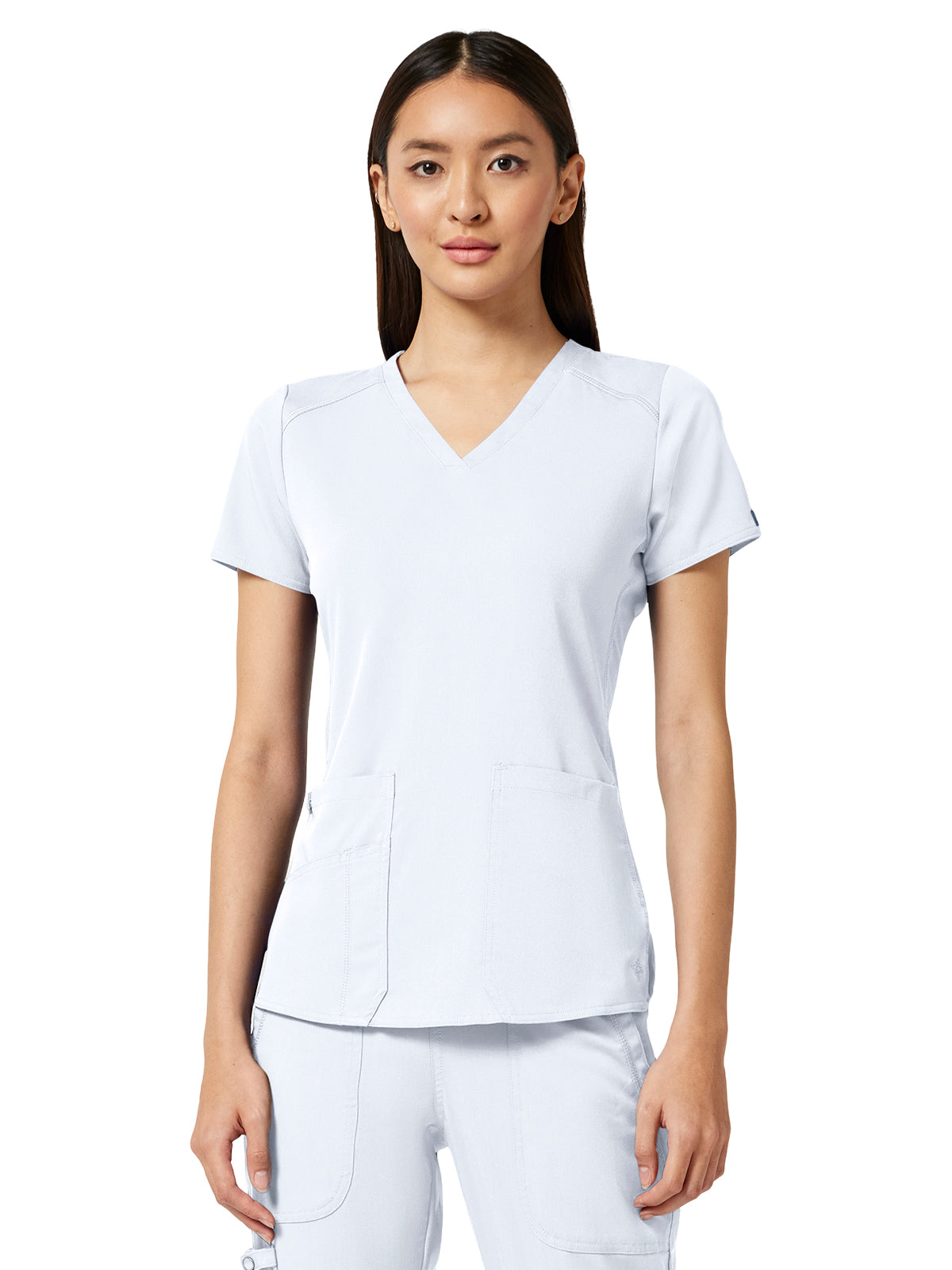 Women's 4-Pocket V-Neck Shirttail Top - 7459 - White