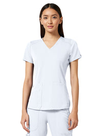 Women's 4-Pocket V-Neck Shirttail Top - 7459 - White