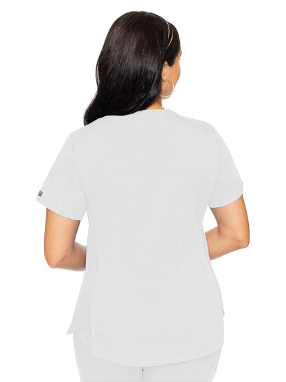 Women's 4-Pocket V-Neck Shirttail Top - 7459 - White