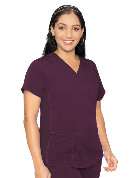 Women's 4-Pocket V-Neck Shirttail Top - 7459 - Wine