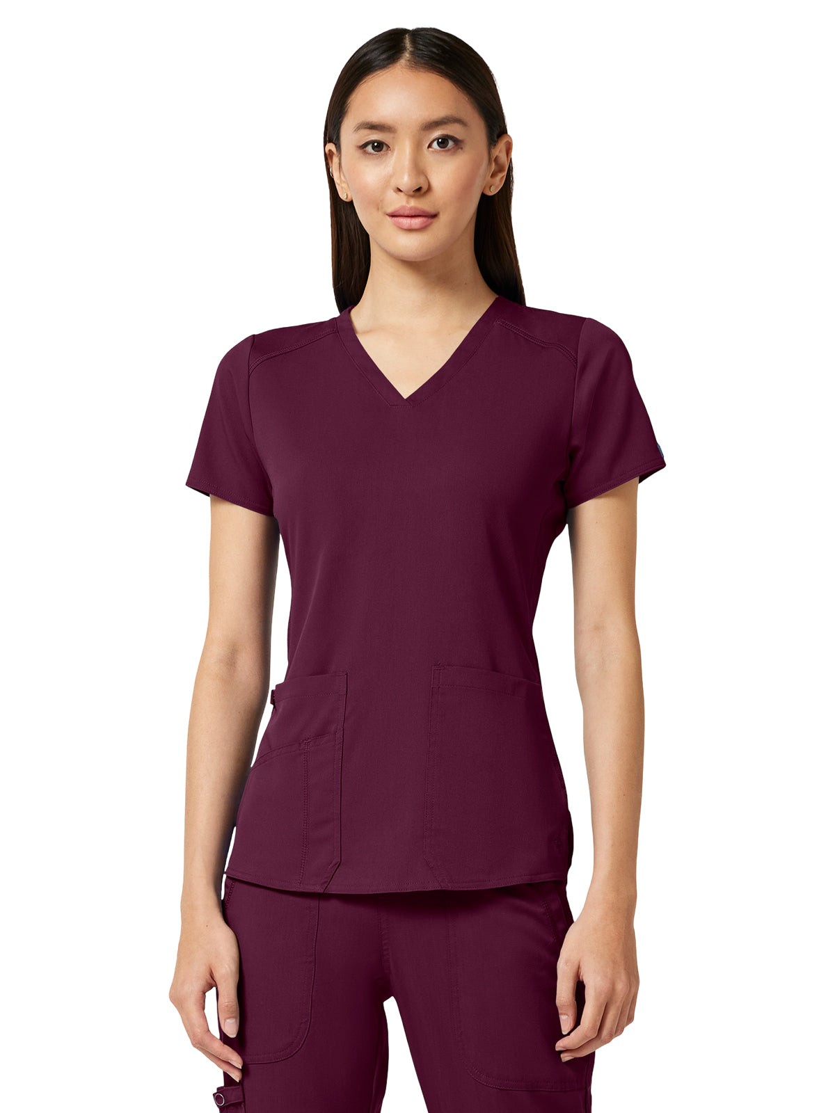Women's 4-Pocket V-Neck Shirttail Top - 7459 - Wine