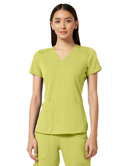Women's 4-Pocket V-Neck Shirttail Top - 7459 - Wasabi