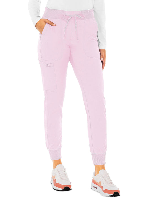 Women's 5-Pocket Rib-Knit Waistband Pant - 7710 - Ice Pink