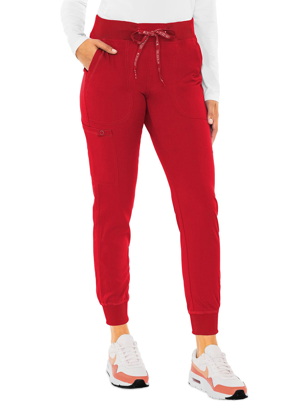 Women's 5-Pocket Rib-Knit Waistband Pant - 7710 - Red