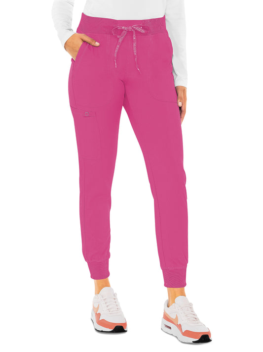 Women's 5-Pocket Rib-Knit Waistband Pant - 7710 - Raspberry Tart