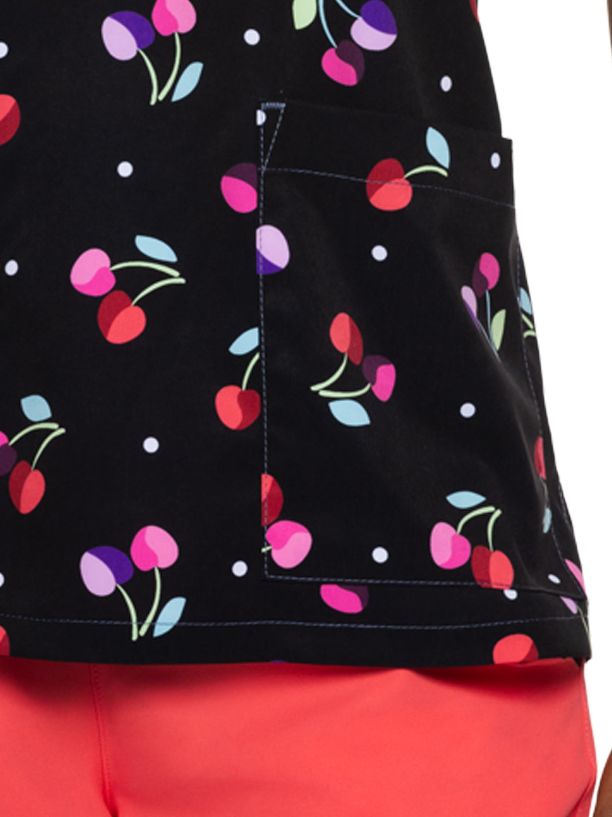 Women's 2-Pocket V-Neck Print Scrub Top - 8564 - Cherry On