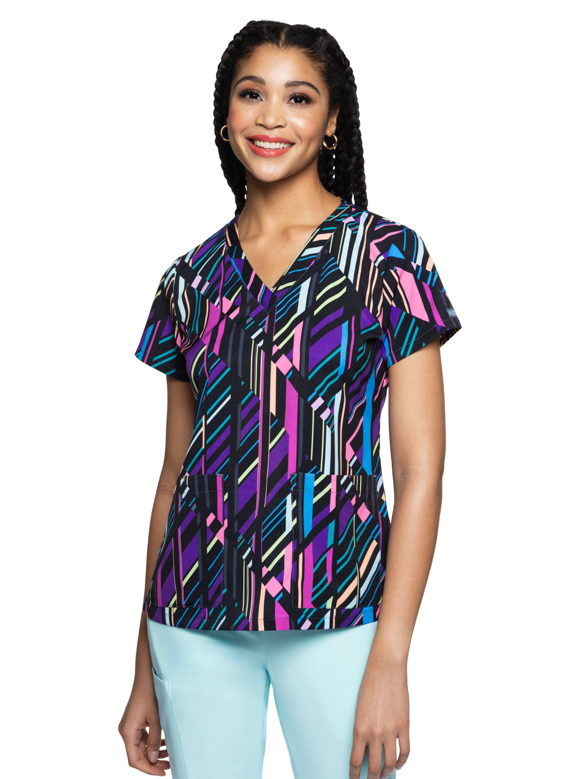 Women's 2-Pocket V-Neck Print Scrub Top - 8564 - Just My Stripe