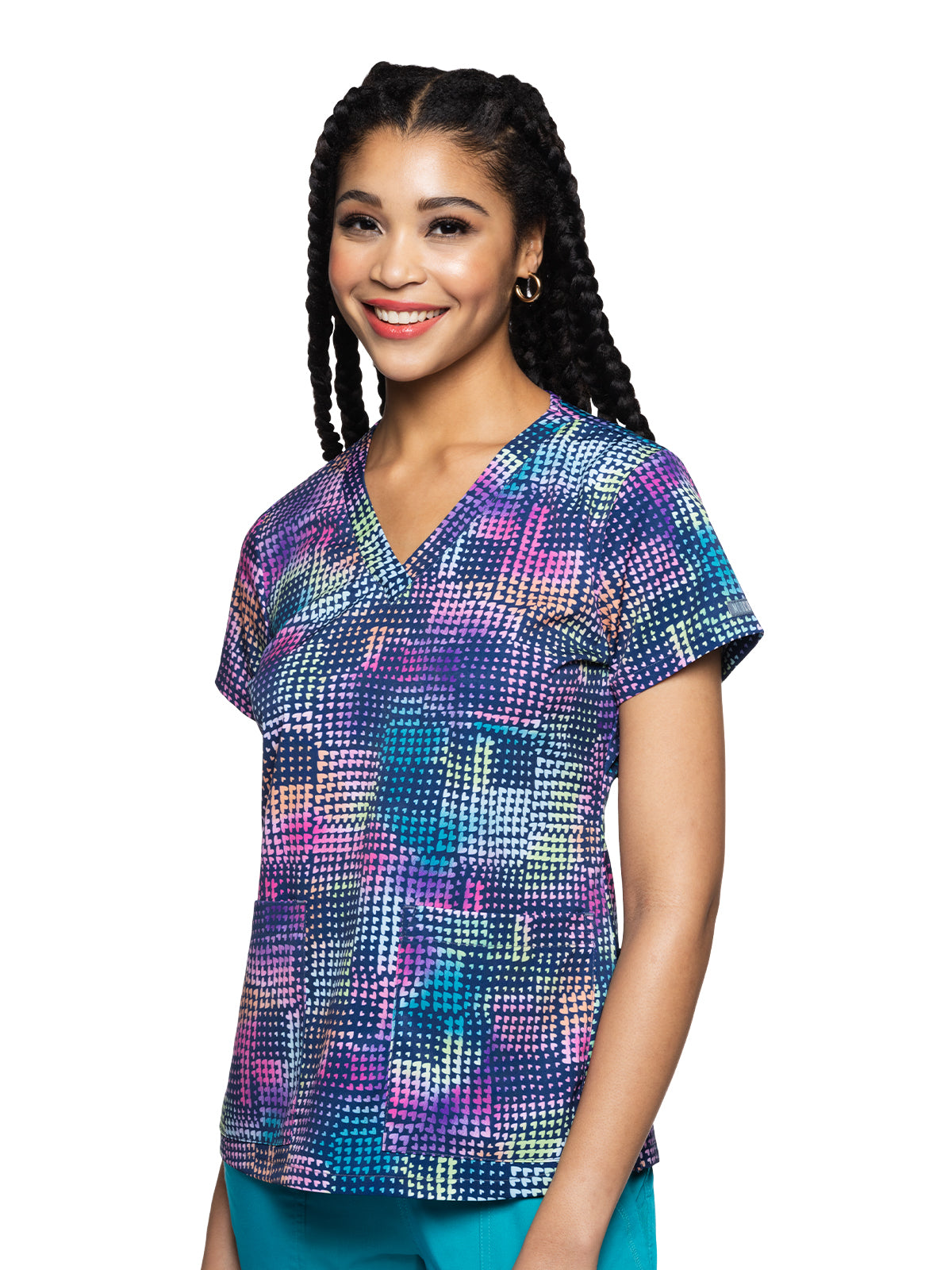 Women's 2-Pocket V-Neck Print Scrub Top - 8564 - Rainbow Patch