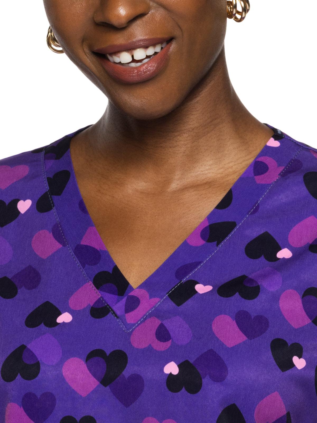 Women's 2-Pocket V-Neck Print Scrub Top - 8564 - Twilight Hearts