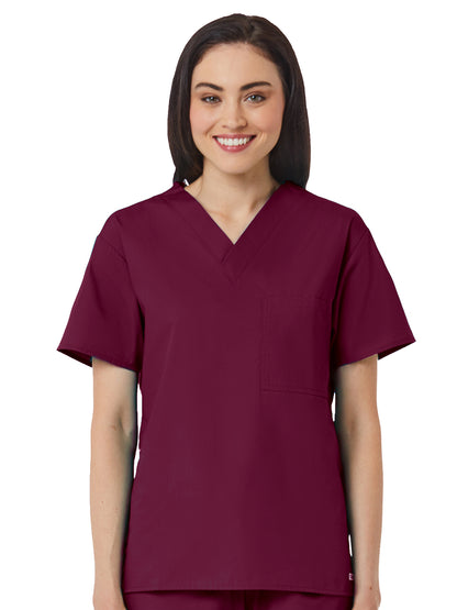 Unisex One-Pocket V-Neck Top - 1006 - Wine