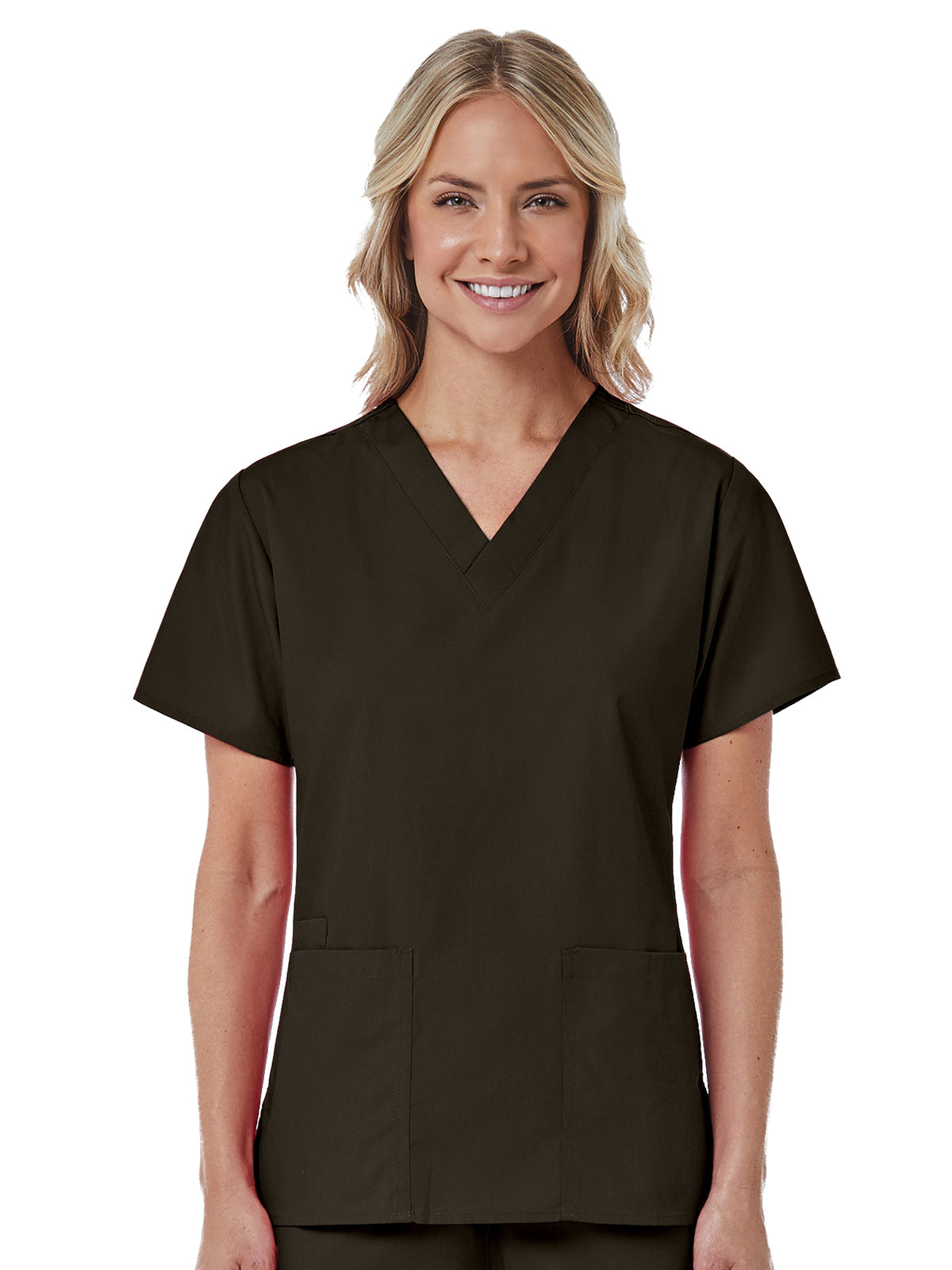 Women's Three-Pocket V-Neck Top - 1016 - Chocolate