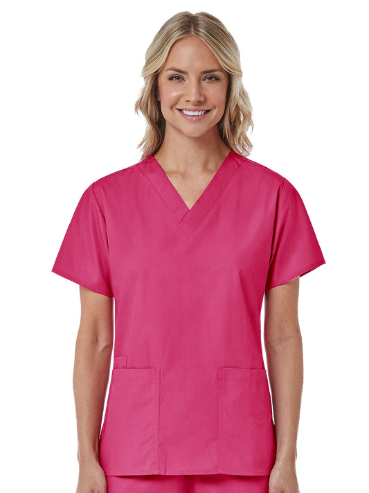 Women's Three-Pocket V-Neck Top - 1016 - Hot Pink