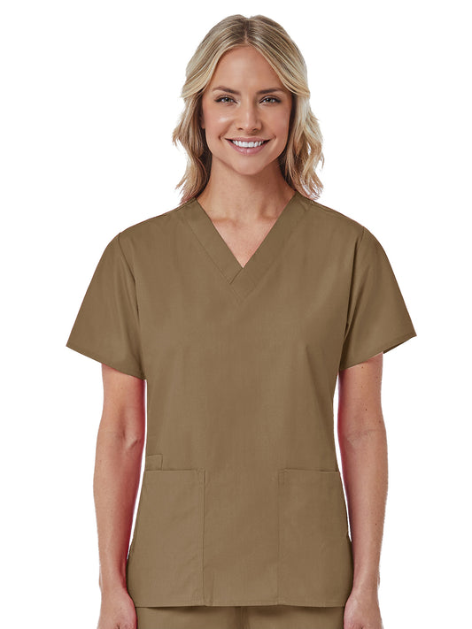 Women's Three-Pocket V-Neck Top - 1016 - Khaki