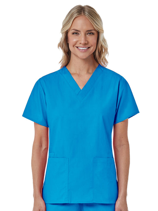 Women's Three-Pocket V-Neck Top - 1016 - Malibu Blue