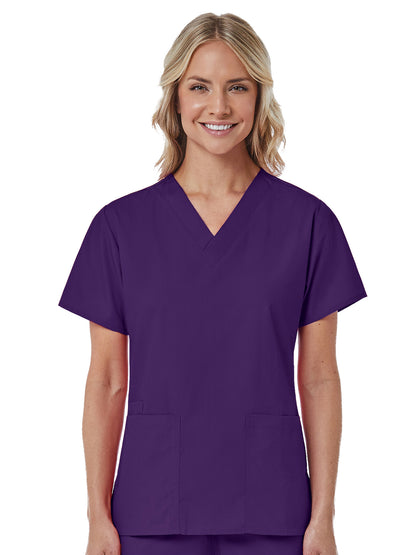 Women's Three-Pocket V-Neck Top - 1016 - Purple