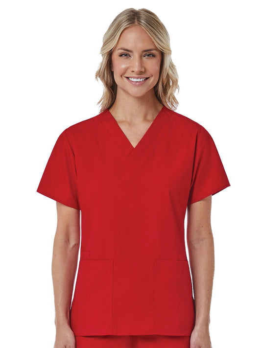 Women's Three-Pocket V-Neck Top - 1016 - Red