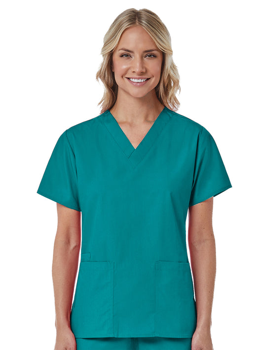 Women's Three-Pocket V-Neck Top - 1016 - Teal