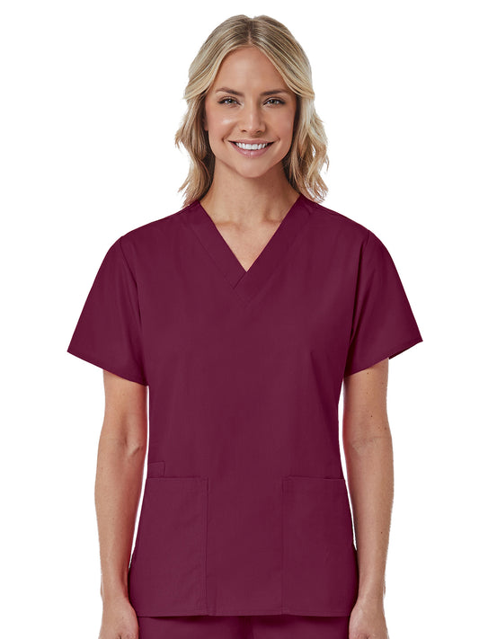 Women's Three-Pocket V-Neck Top - 1016 - Wine