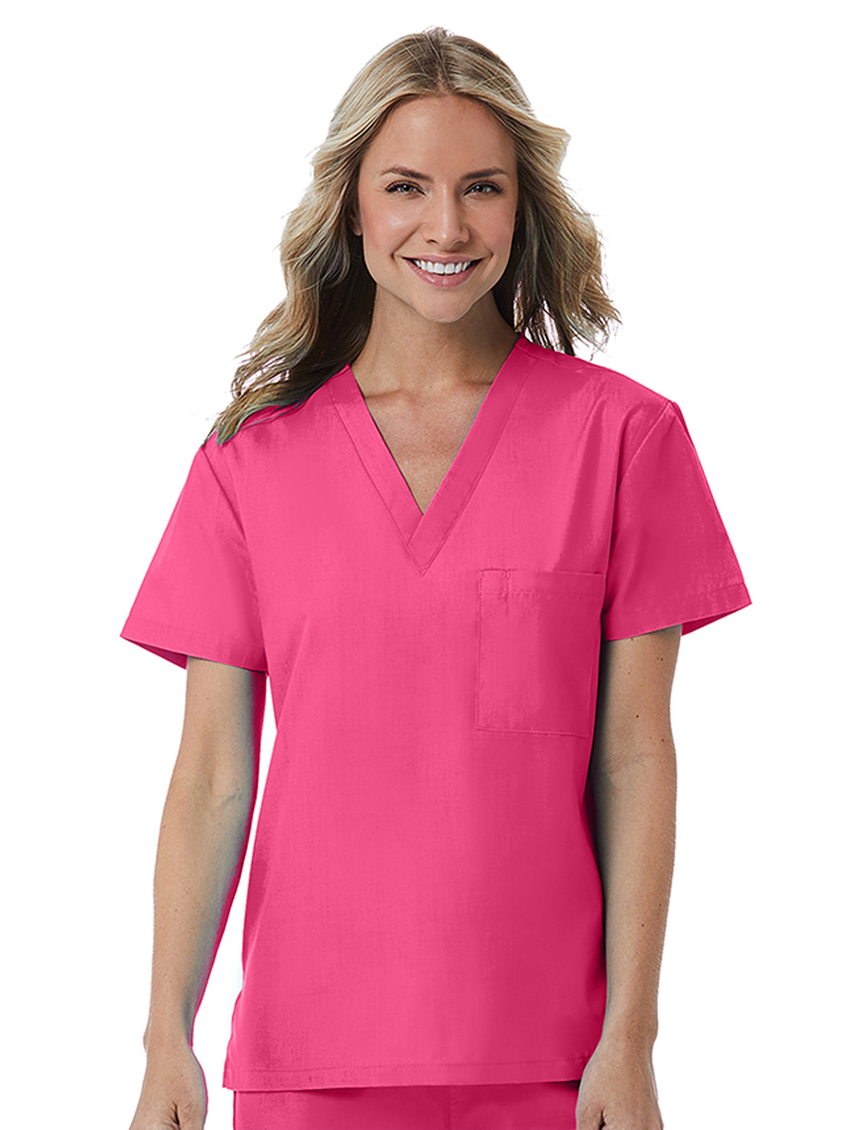 Unisex One-Pocket V-Neck Top - 1706 - Candy Pink