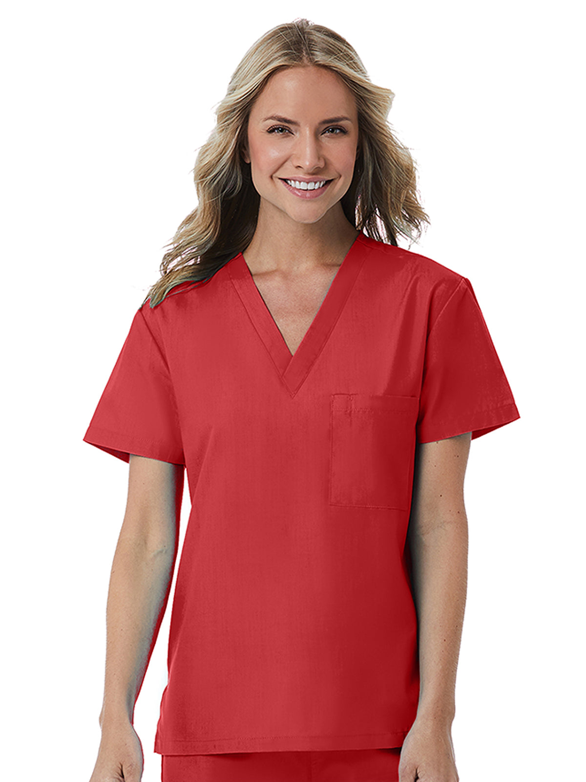 Unisex One-Pocket V-Neck Top - 1706 - Red