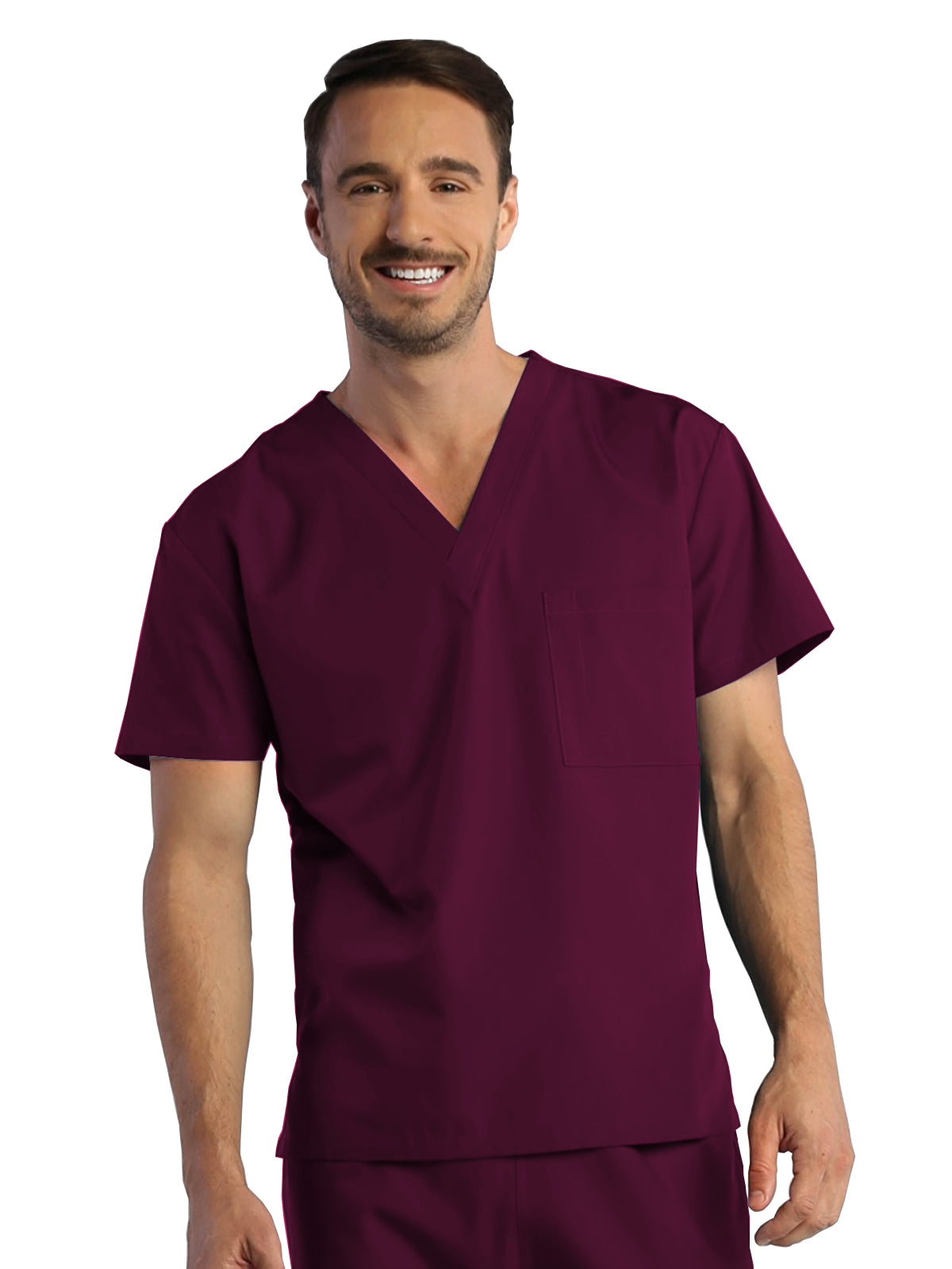 Unisex One-Pocket V-Neck Top - 1706 - Wine