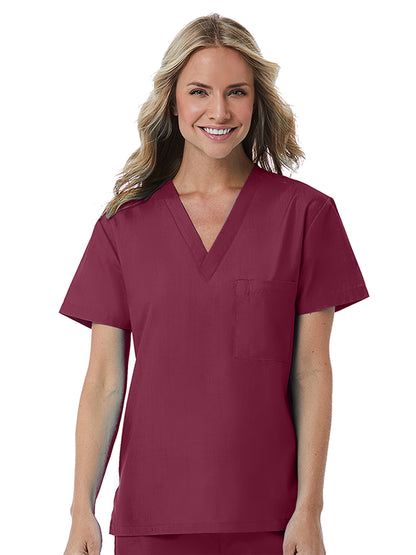 Unisex One-Pocket V-Neck Top - 1706 - Wine