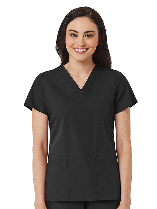 Women's V-Neck Two Pocket Top - 1716 - Black