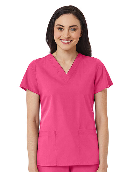 Women's V-Neck Two Pocket Top - 1716 - Candy Pink