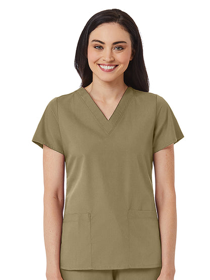 Women's V-Neck Two Pocket Top - 1716 - Khaki