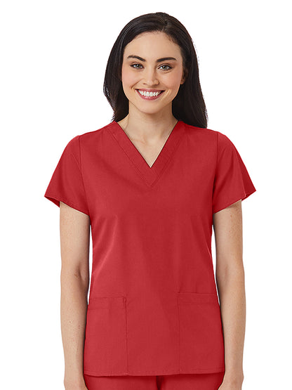 Women's V-Neck Two Pocket Top - 1716 - Red