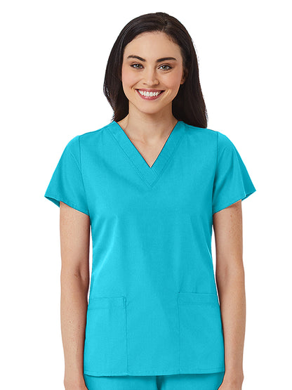 Women's V-Neck Two Pocket Top - 1716 - Turquoise